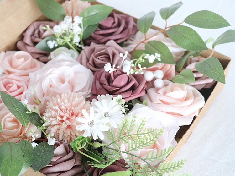 Simulated mixed pink purple rose silk fabric aircraft box DIY interior decoration
